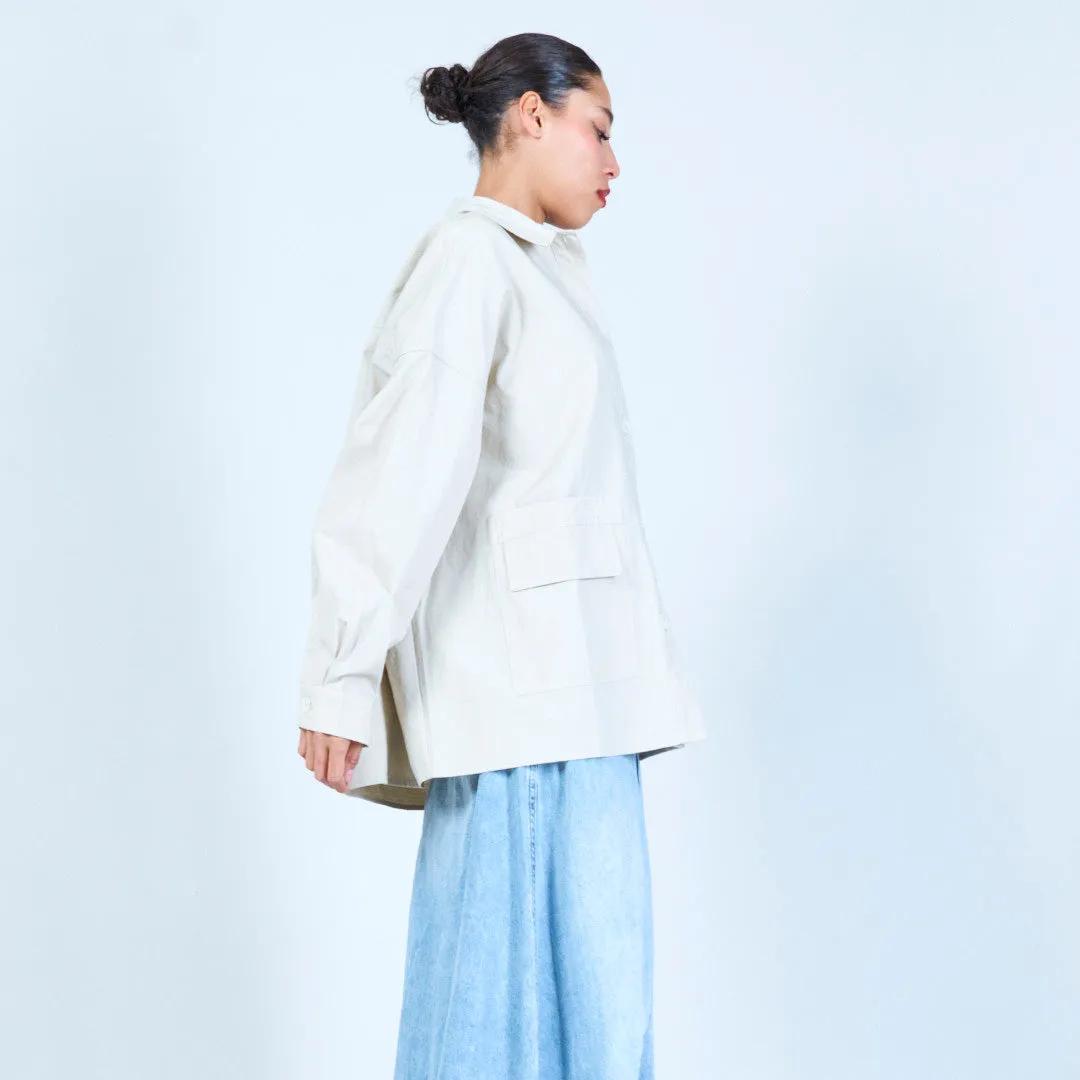 Oversized button-up shirt with patch pockets wholesale
