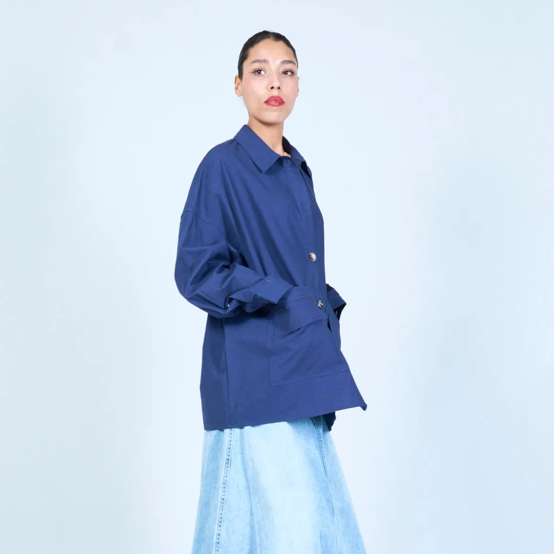 Oversized button-up shirt with patch pockets wholesale