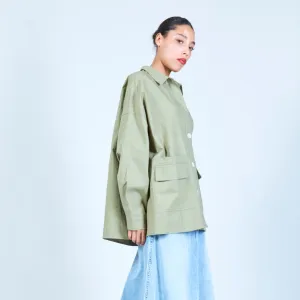 Oversized button-up shirt with patch pockets wholesale