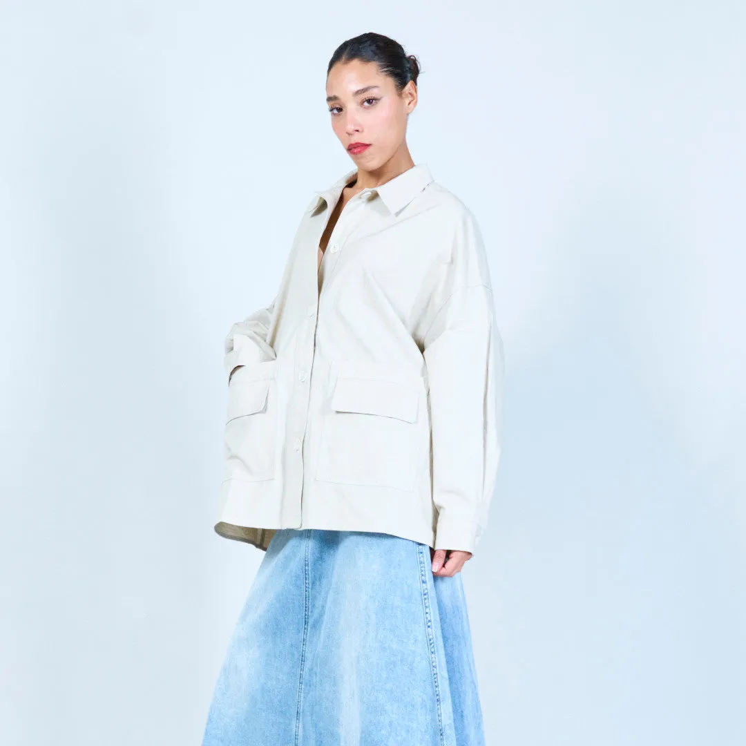 Oversized button-up shirt with patch pockets wholesale