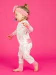 Pink Butterfly Garden Toile Ruffled Footie
