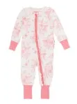 Pink Butterfly Garden Toile Ruffled Footie