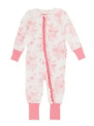 Pink Butterfly Garden Toile Ruffled Footie