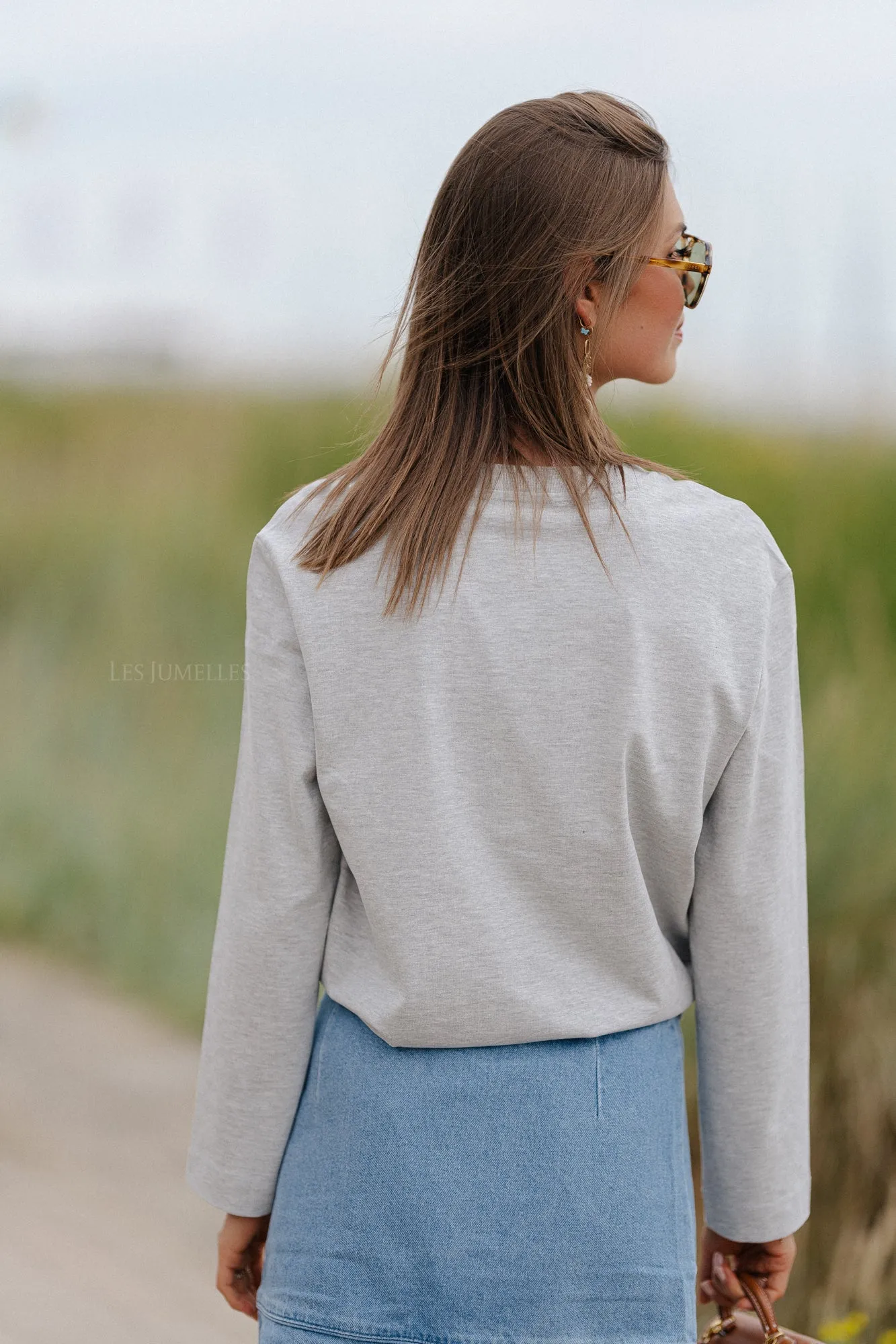 SLFEssential LS boxy tee light grey melange