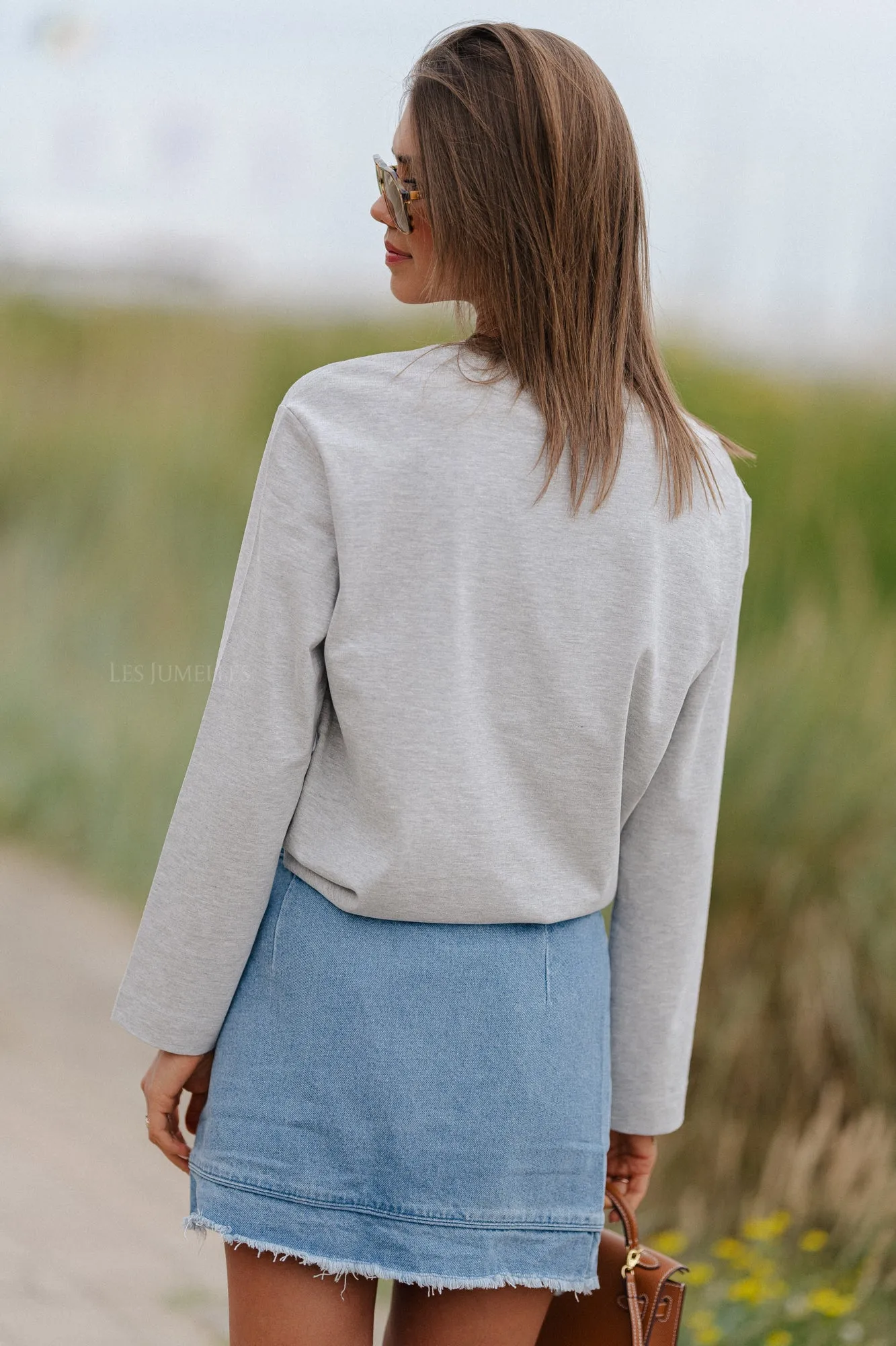 SLFEssential LS boxy tee light grey melange