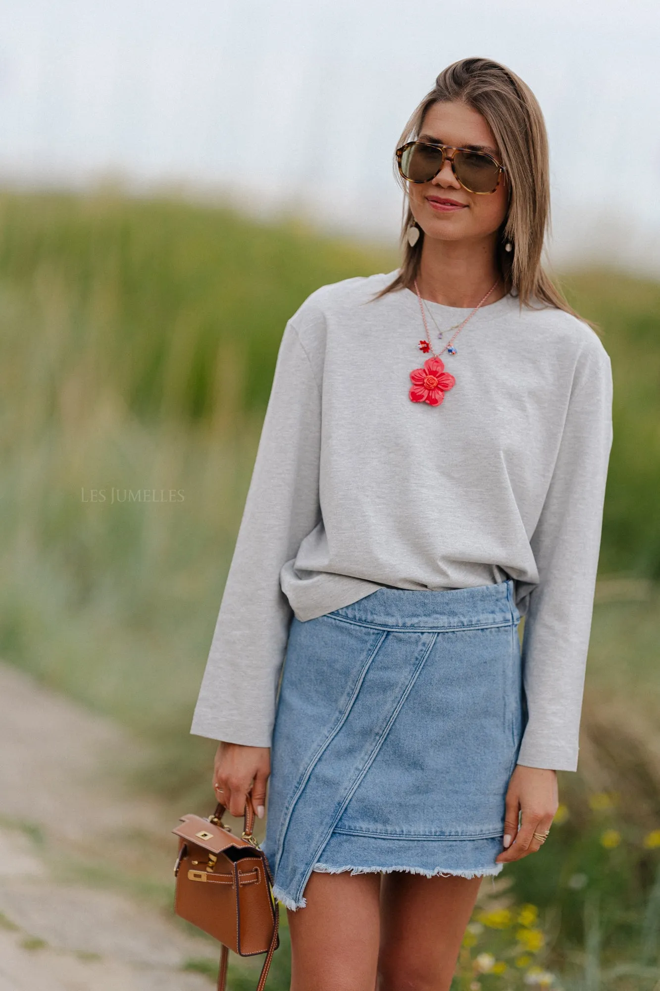 SLFEssential LS boxy tee light grey melange