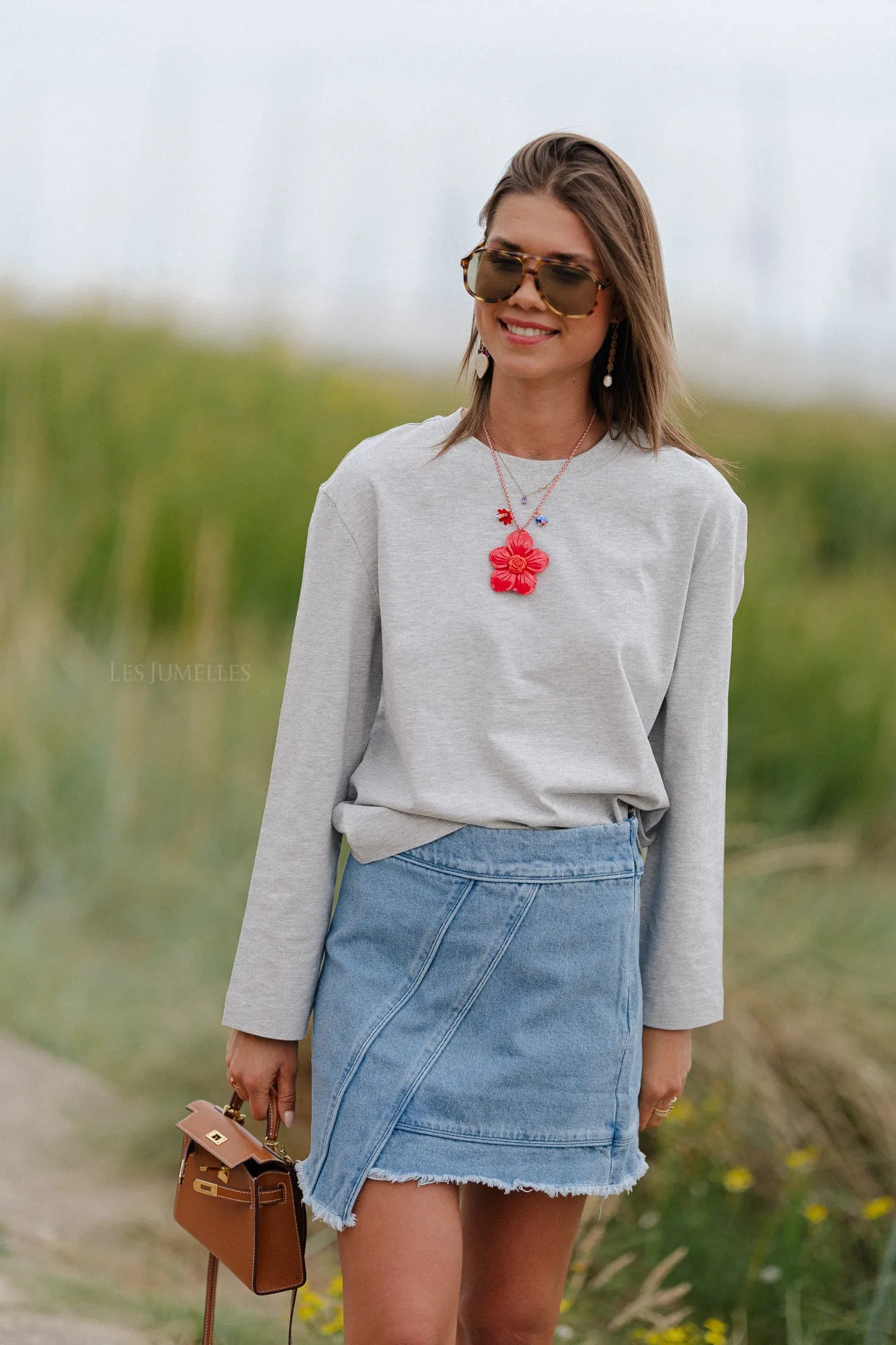 SLFEssential LS boxy tee light grey melange
