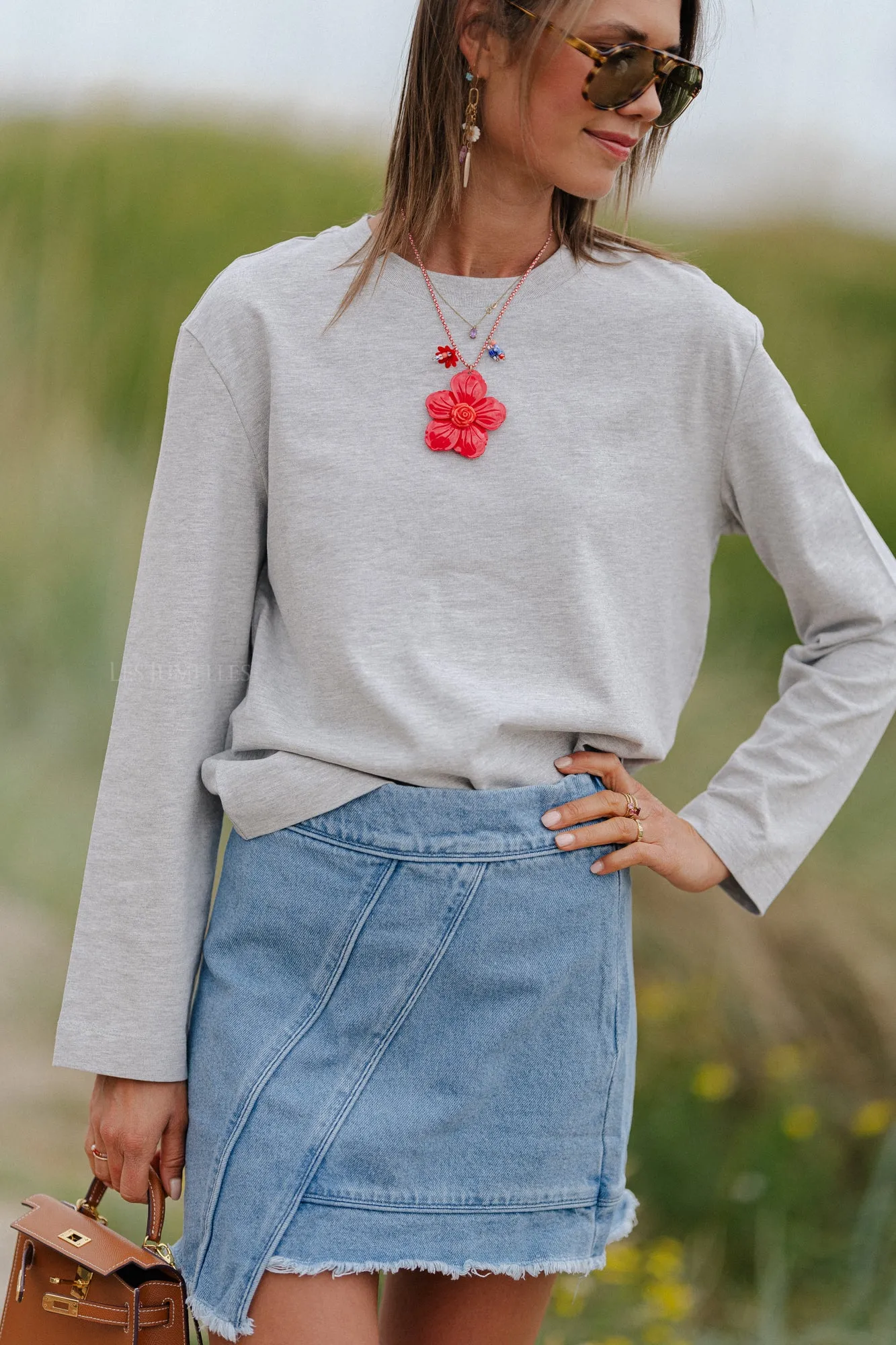 SLFEssential LS boxy tee light grey melange