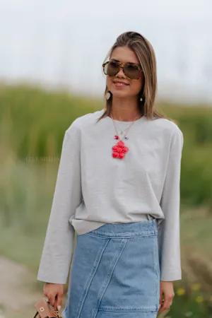 SLFEssential LS boxy tee light grey melange