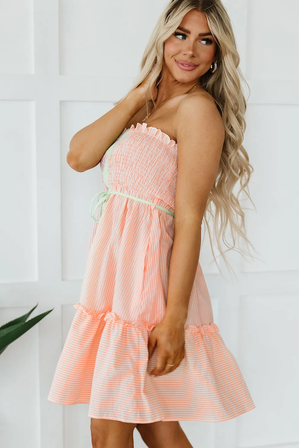 Smocked Frilled Strapless Mini Dress