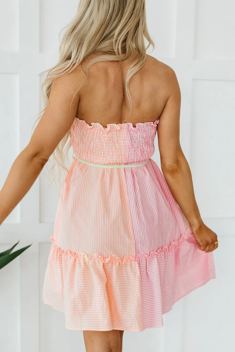 Smocked Frilled Strapless Mini Dress