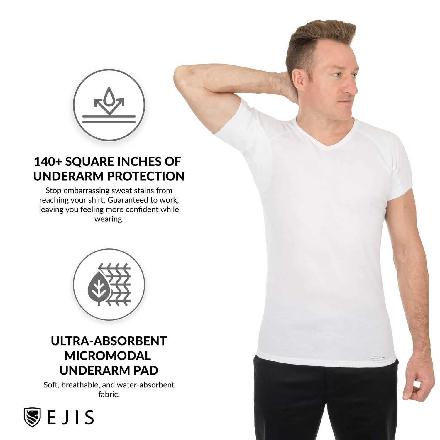 V-Neck Cotton Sweat Proof Undershirt For Men - Mix 3-Pack (1x White, Black, Grey)