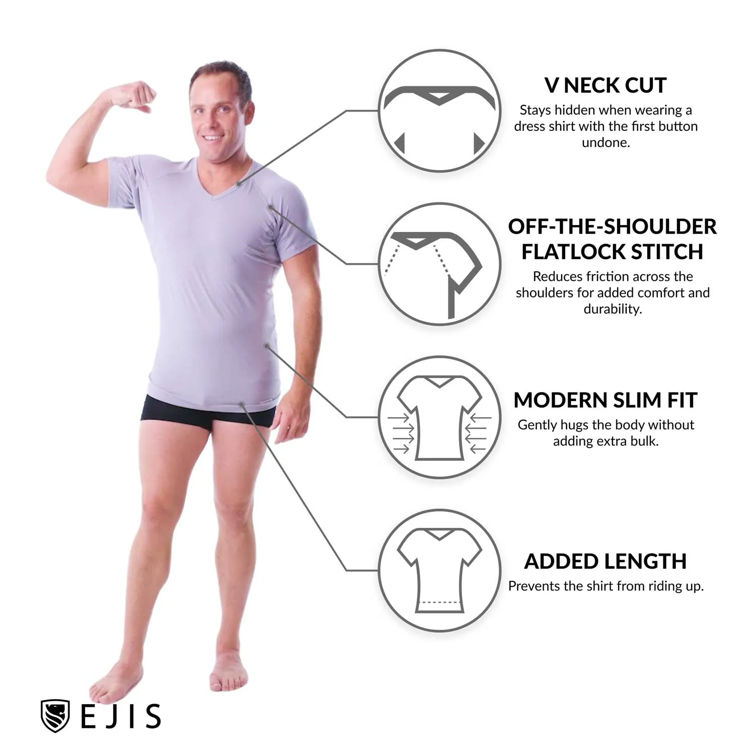 V-Neck Cotton Sweat Proof Undershirt For Men - Mix 3-Pack (1x White, Black, Grey)