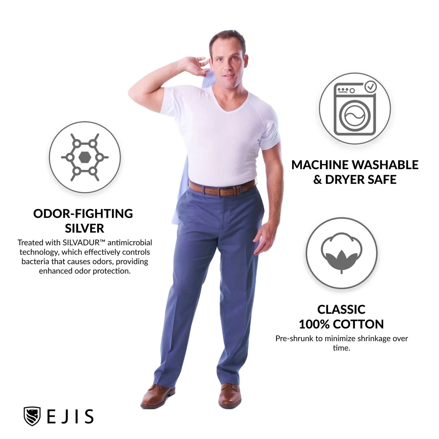 V-Neck Cotton Sweat Proof Undershirt For Men - Mix 3-Pack (1x White, Black, Grey)