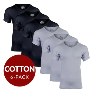 V-Neck Cotton Sweat Proof Undershirt For Men - Mix 6-Pack (3x Black, Grey)