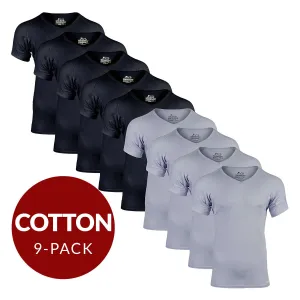 V-Neck Cotton Sweat Proof Undershirt For Men - Mix 9-Pack (5x Black, 4x Grey)