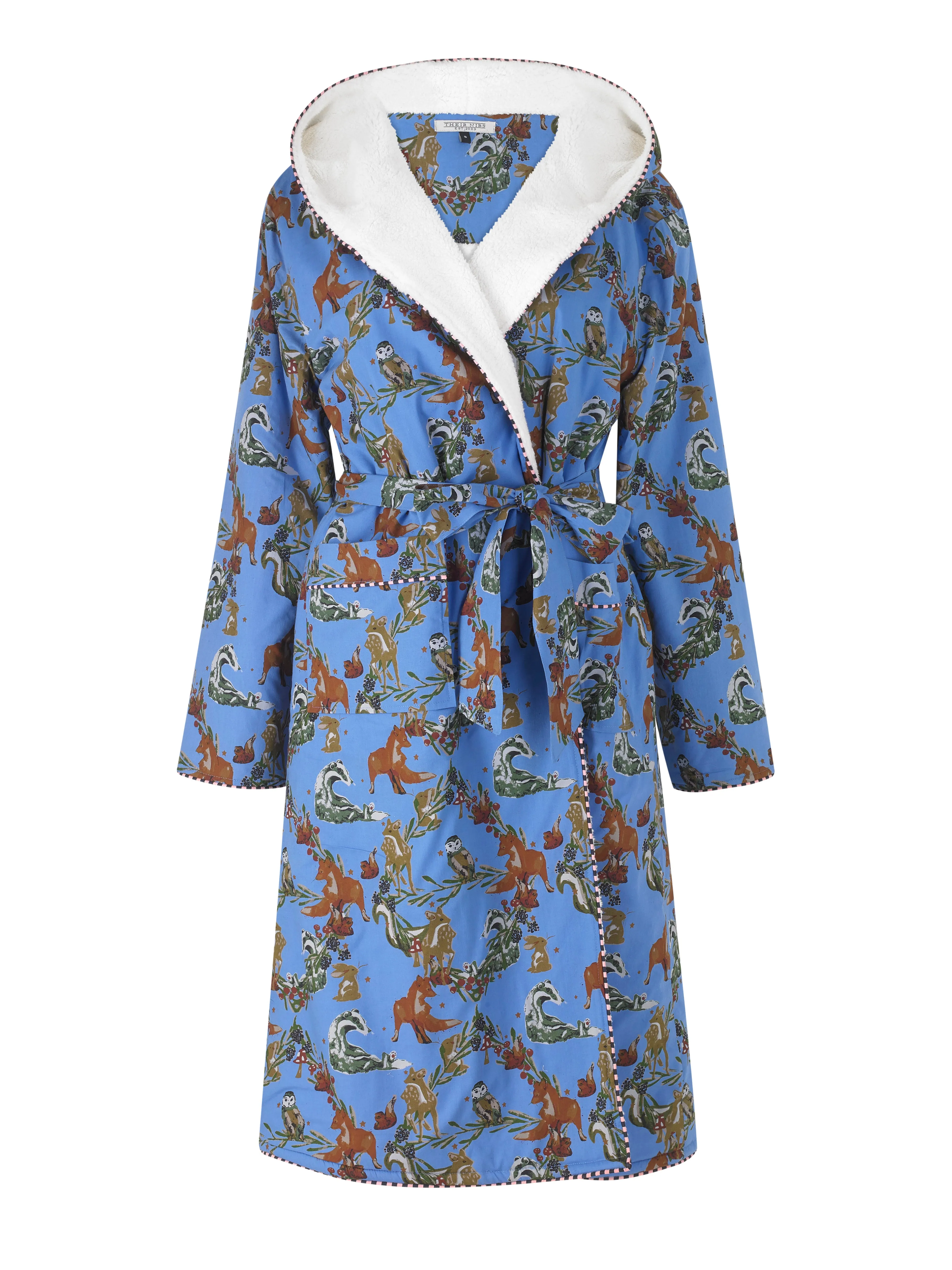 Womens Cosy Robe Blue Woodland Creatures