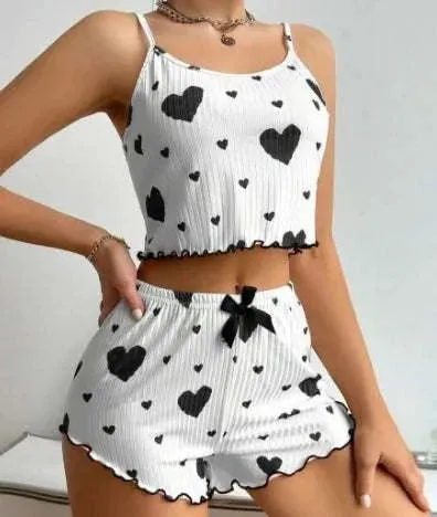 Women's Love Print Pajama Set - 2PCS Soft Sleepwear Tank & Shorts