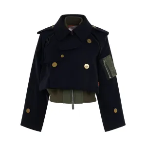 Wool Melton Mix Blouson in Navy