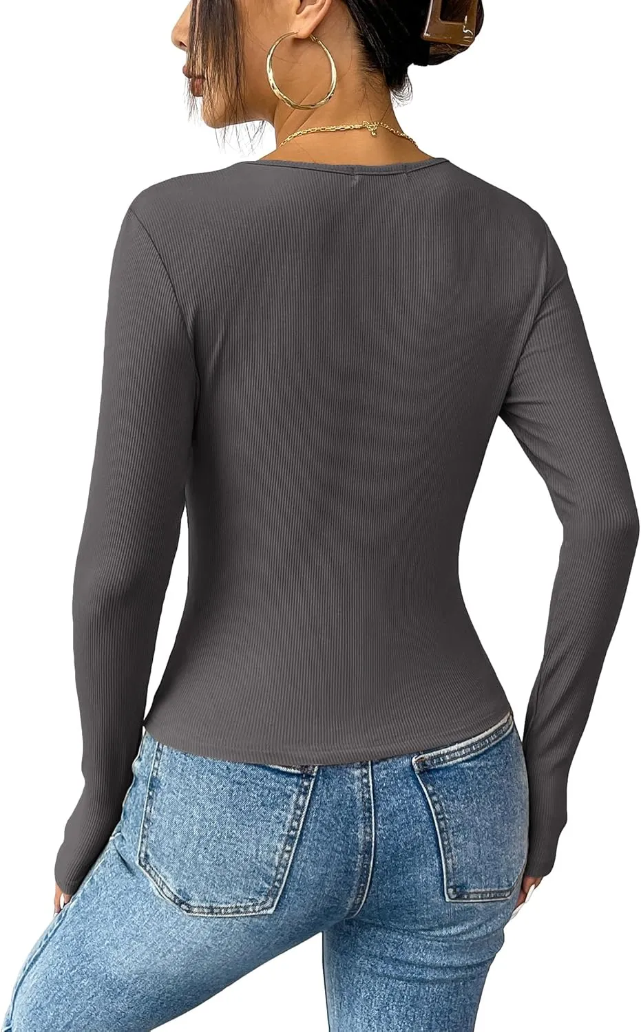 Zeagoo Women Long Sleeve T Shirts Crewneck Basic Casual Slim Fitted Knit Tops 2024 Casual Ribbed Thermal Undershirts Tee