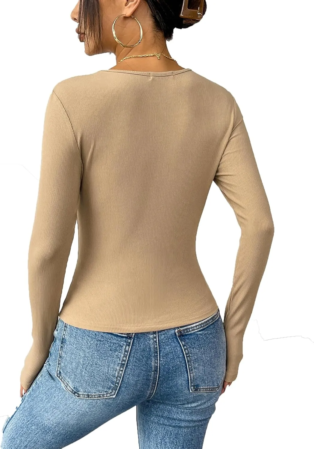 Zeagoo Women Long Sleeve T Shirts Crewneck Basic Casual Slim Fitted Knit Tops 2024 Casual Ribbed Thermal Undershirts Tee