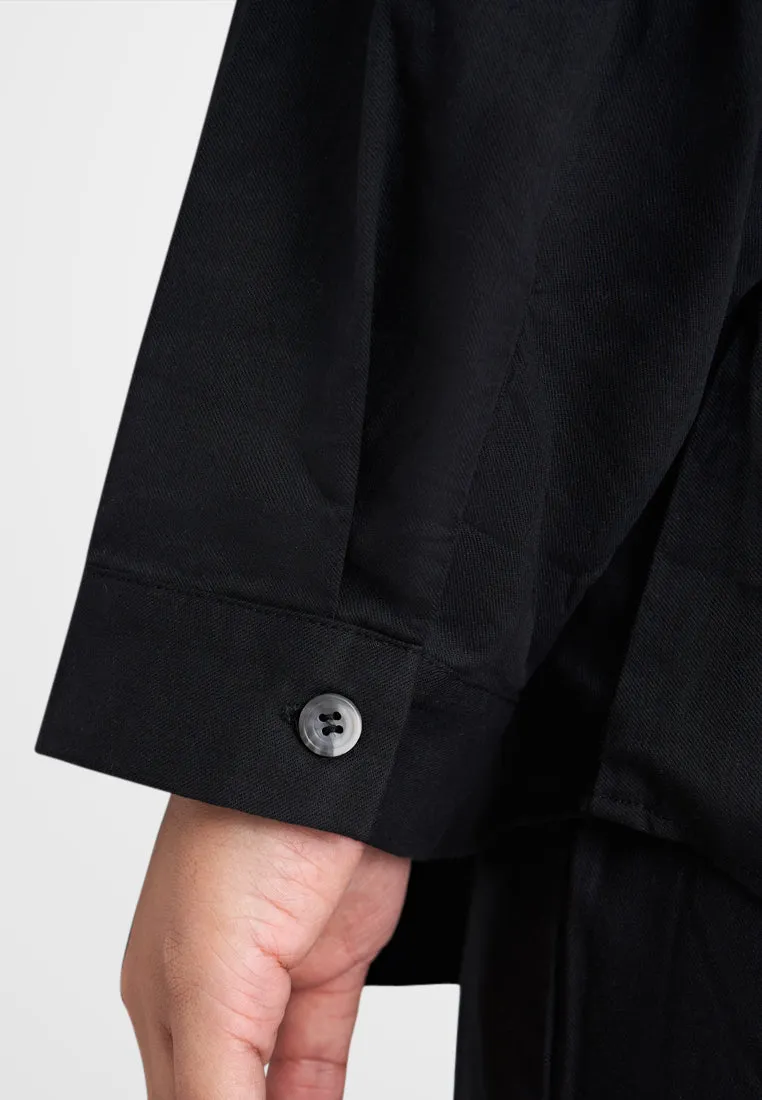 Zeah Linen Stand Collar Top - Black